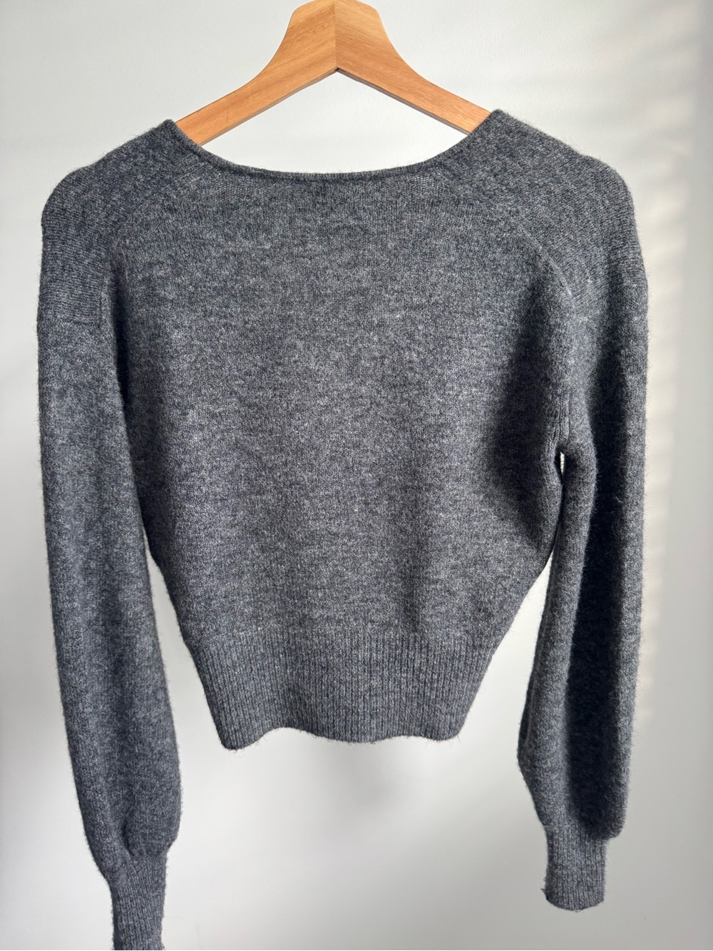 Aritzia SoftSpoke Dear Wrap Sweater Wrap V-Neck Sweater in Heather Charcoal - Picture 4 of 4